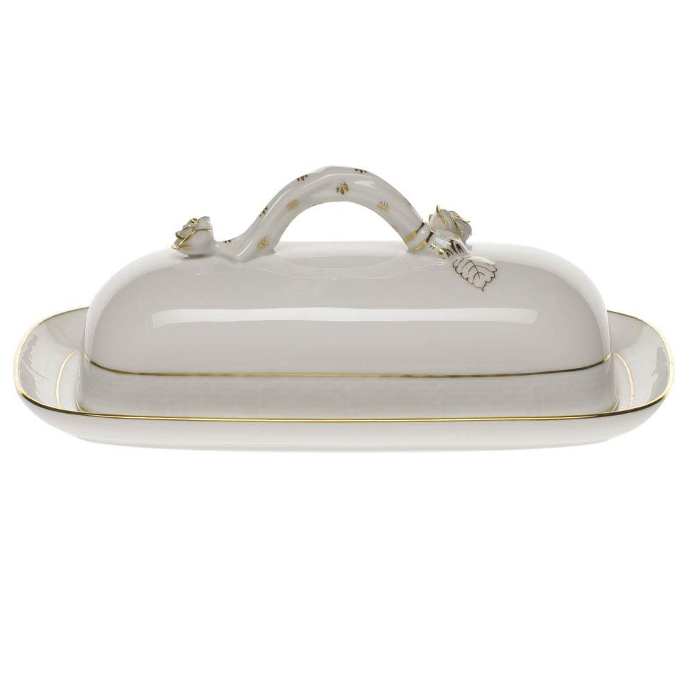 Golden Edge Butter Dish With Branch