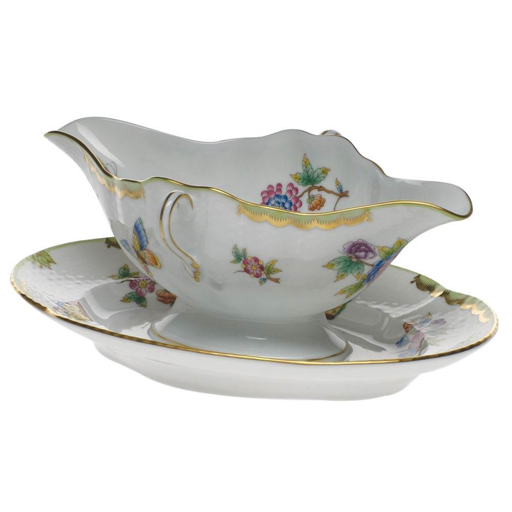 Queen Victoria Green Gravy Boat With Fixed Stand