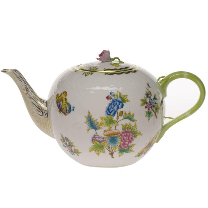 Queen Victoria Green Tea Pot With Rose