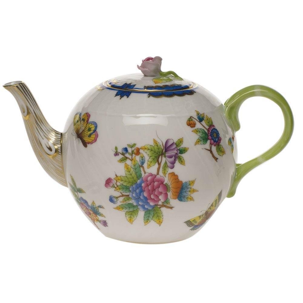 Queen Victoria Blue Tea Pot With Rose