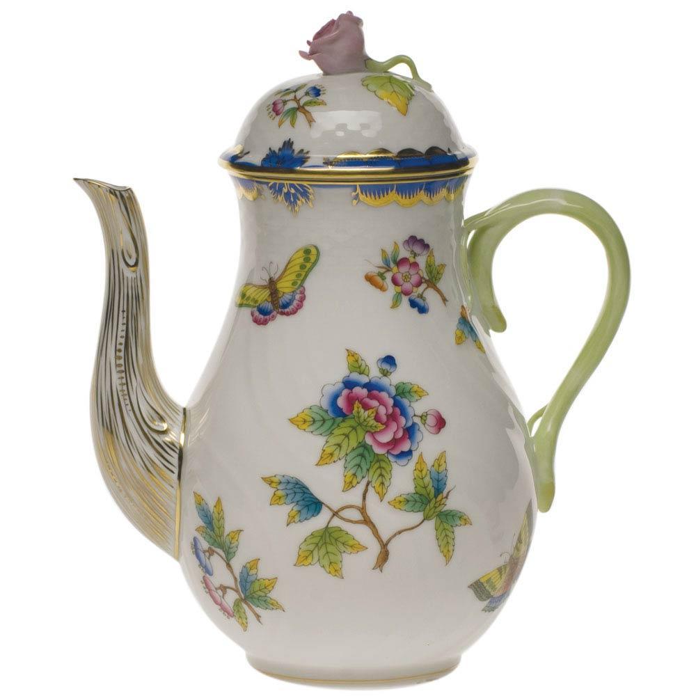 Queen Victoria Blue Coffee Pot With Rose