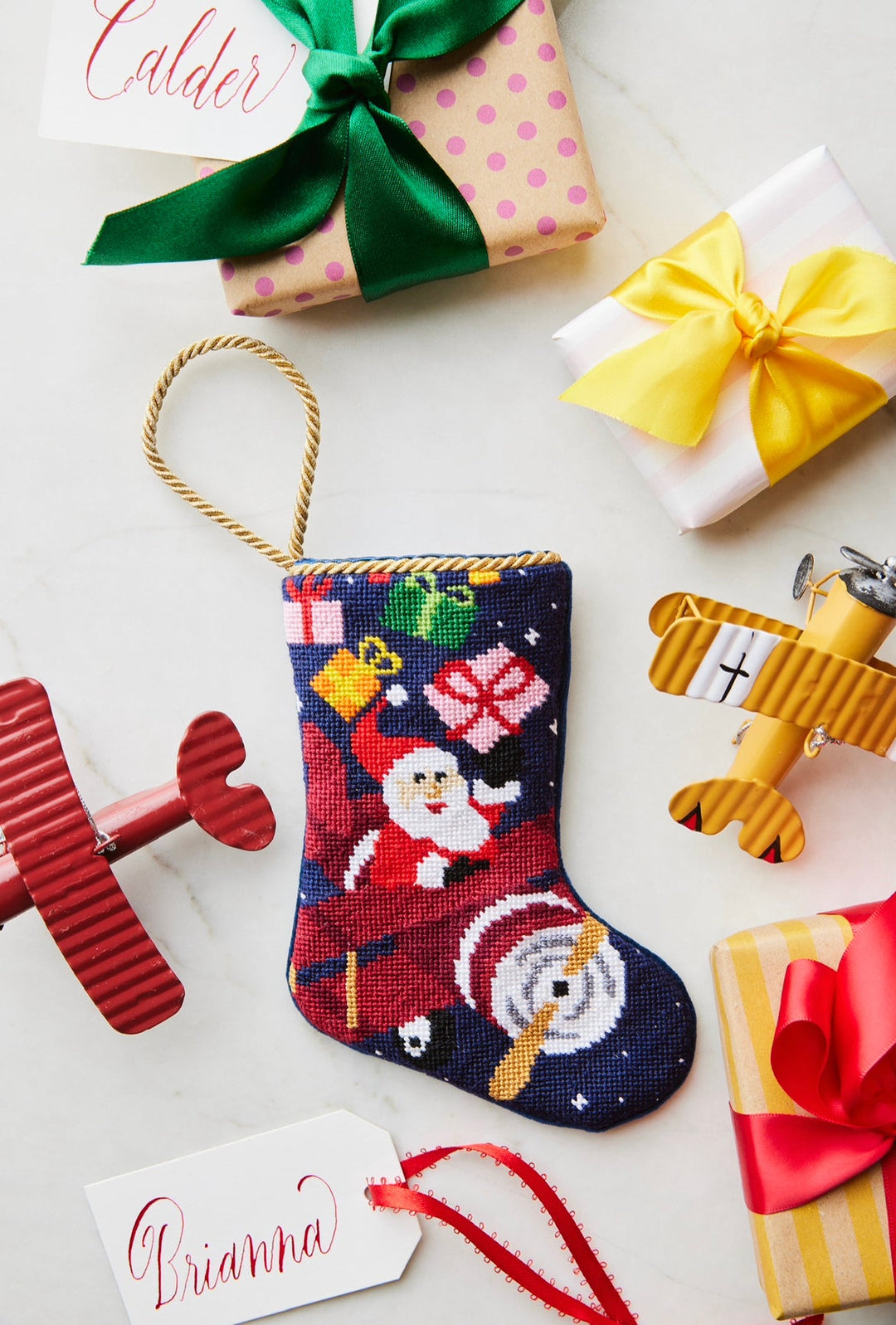 High Flying Santa in Airplane Bauble Stockings