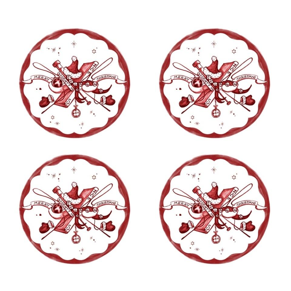 Country Estate Winter Frolic Ruby Coasters Set/4