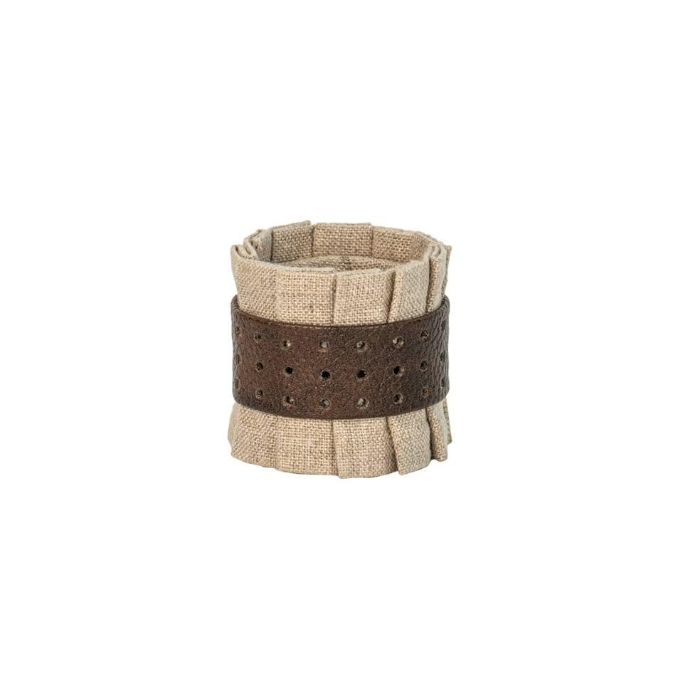 Ruffle Natural Linen Napkin Ring Set/4