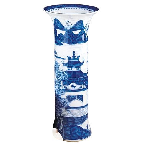 Blue Canton Trumpet Vase