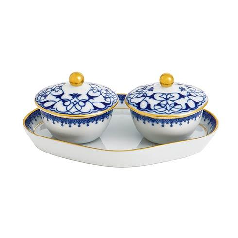 Lace - Cobalt Blue Lace Heirluminare Two Votives W/Tray