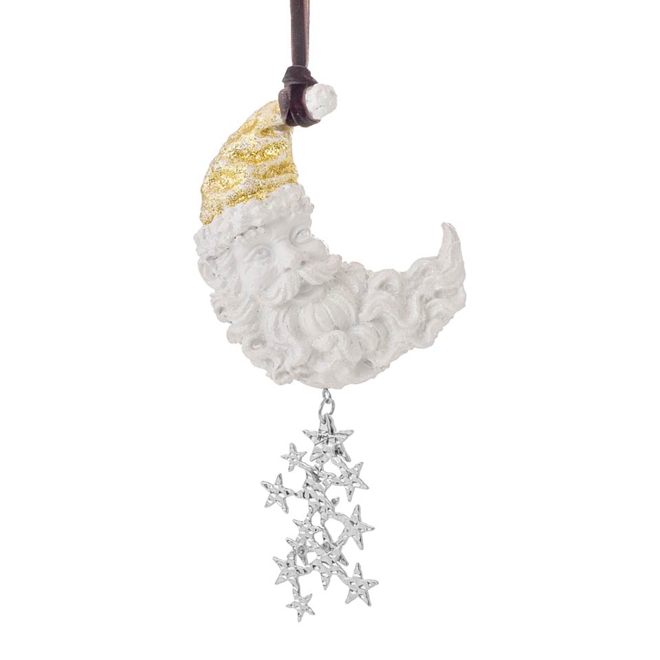 Santa Moon Ornament White/Gold