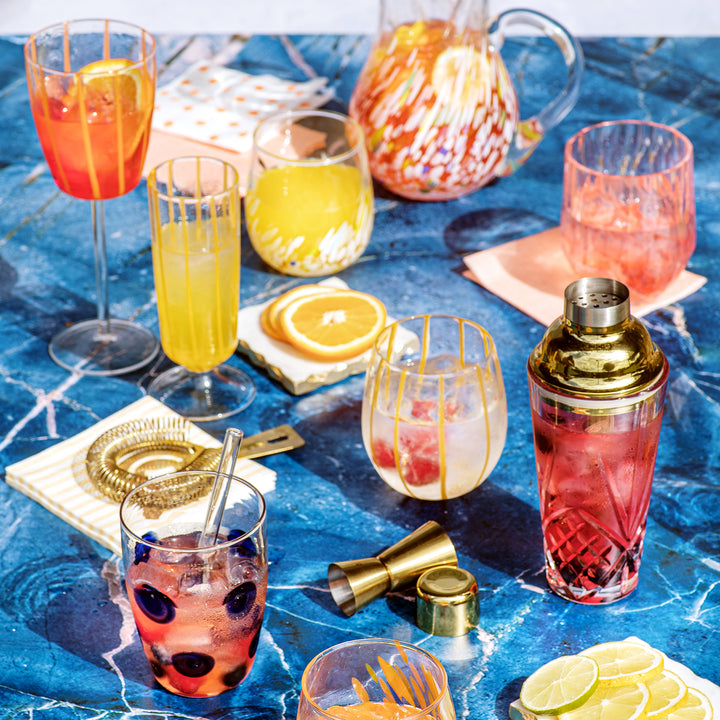 Nuovo Stripe Yellow Stemless Wine Glass