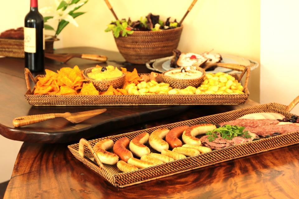Rectangular Hors d'Oeuvre Tray with Glass Bottom &  Wrought Iron Reinforced base.