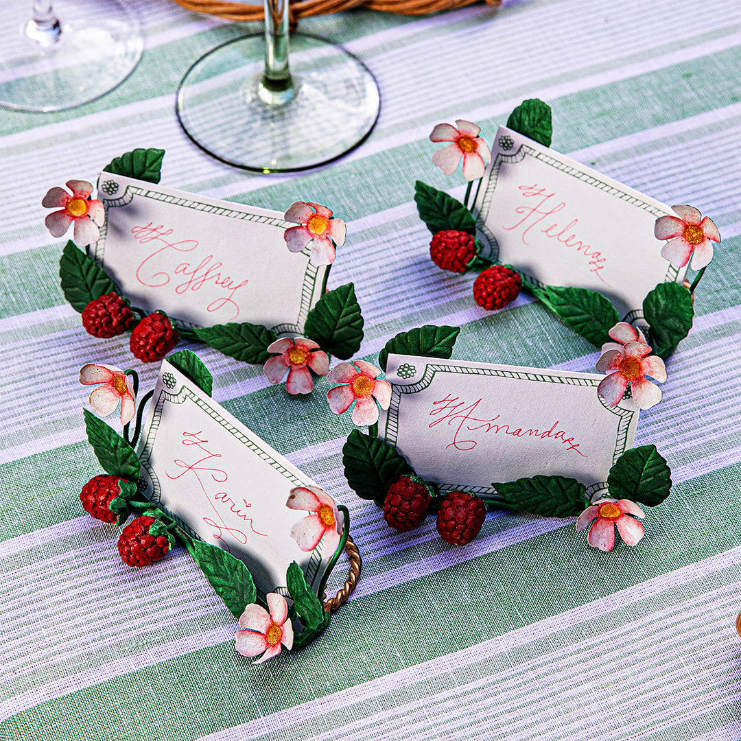 Meadow Walk Raspberries Place Card Holder Set/4 - Multi