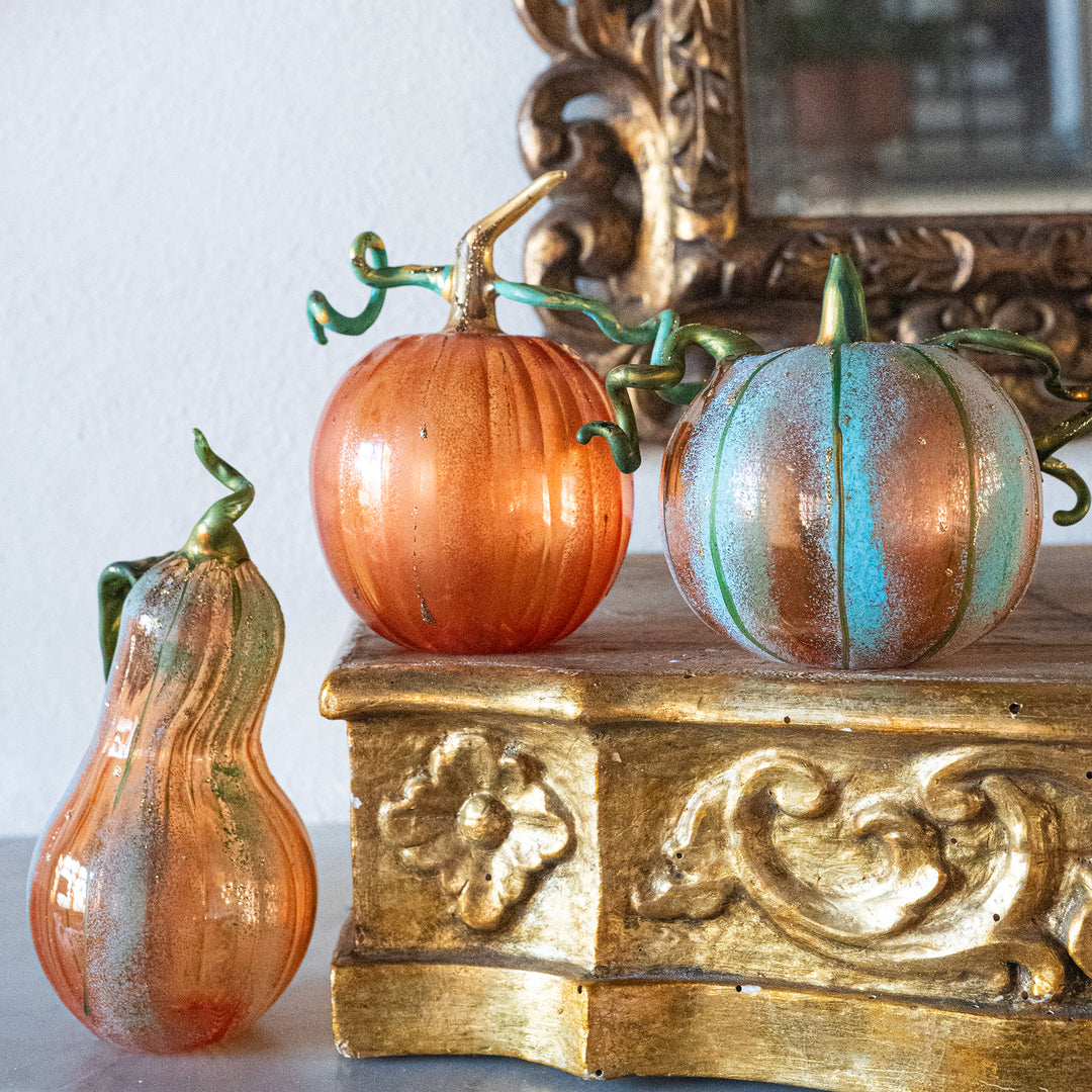 Pumpkins Figural Amber Glass Gourd