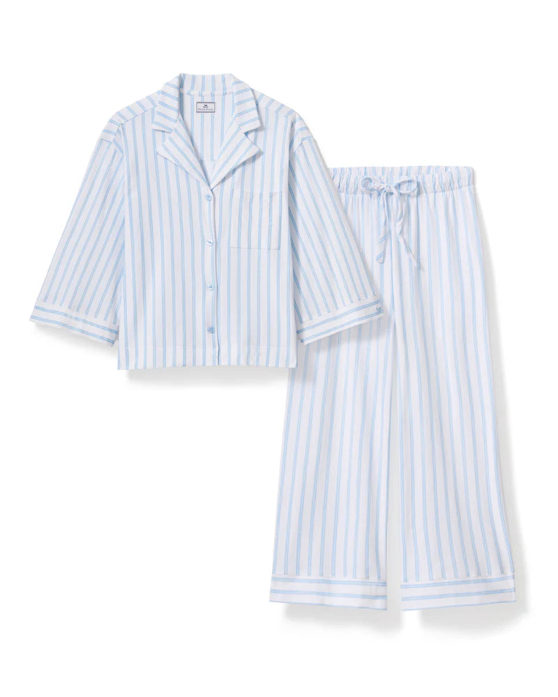 The Olivia Wide Leg Pajama Set Periwinkle Stripe