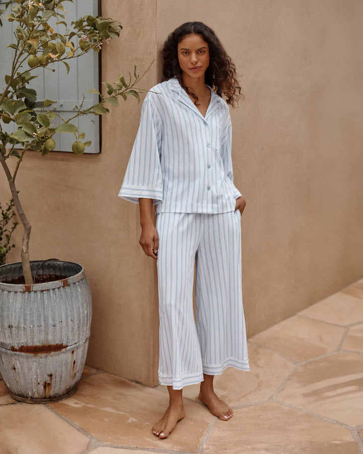 The Olivia Wide Leg Pajama Set Periwinkle Stripe