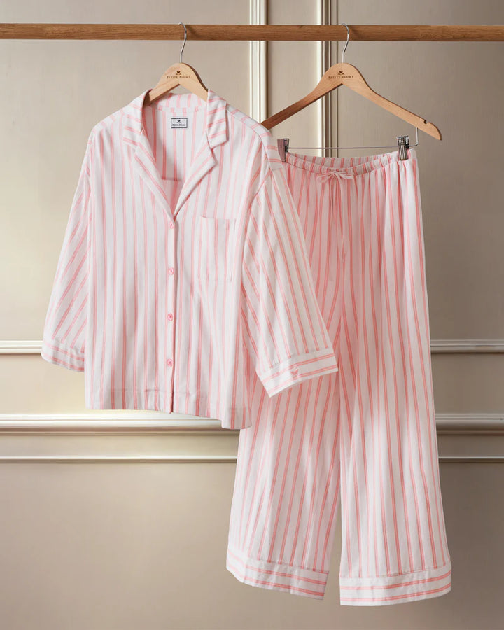 The Olivia Wide Leg Pajama Set Pink Stripe