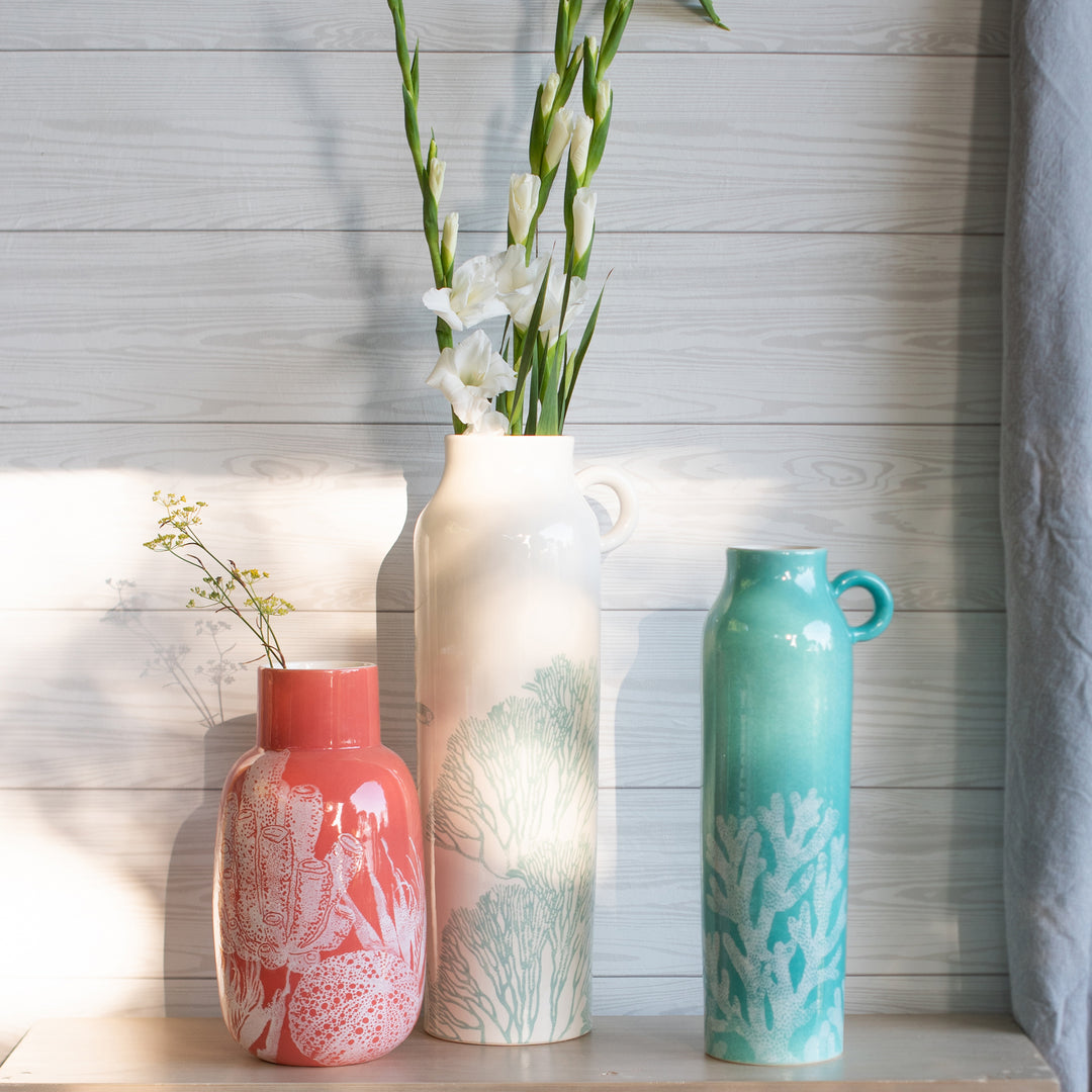 Reef Large White Tall Handled Vase