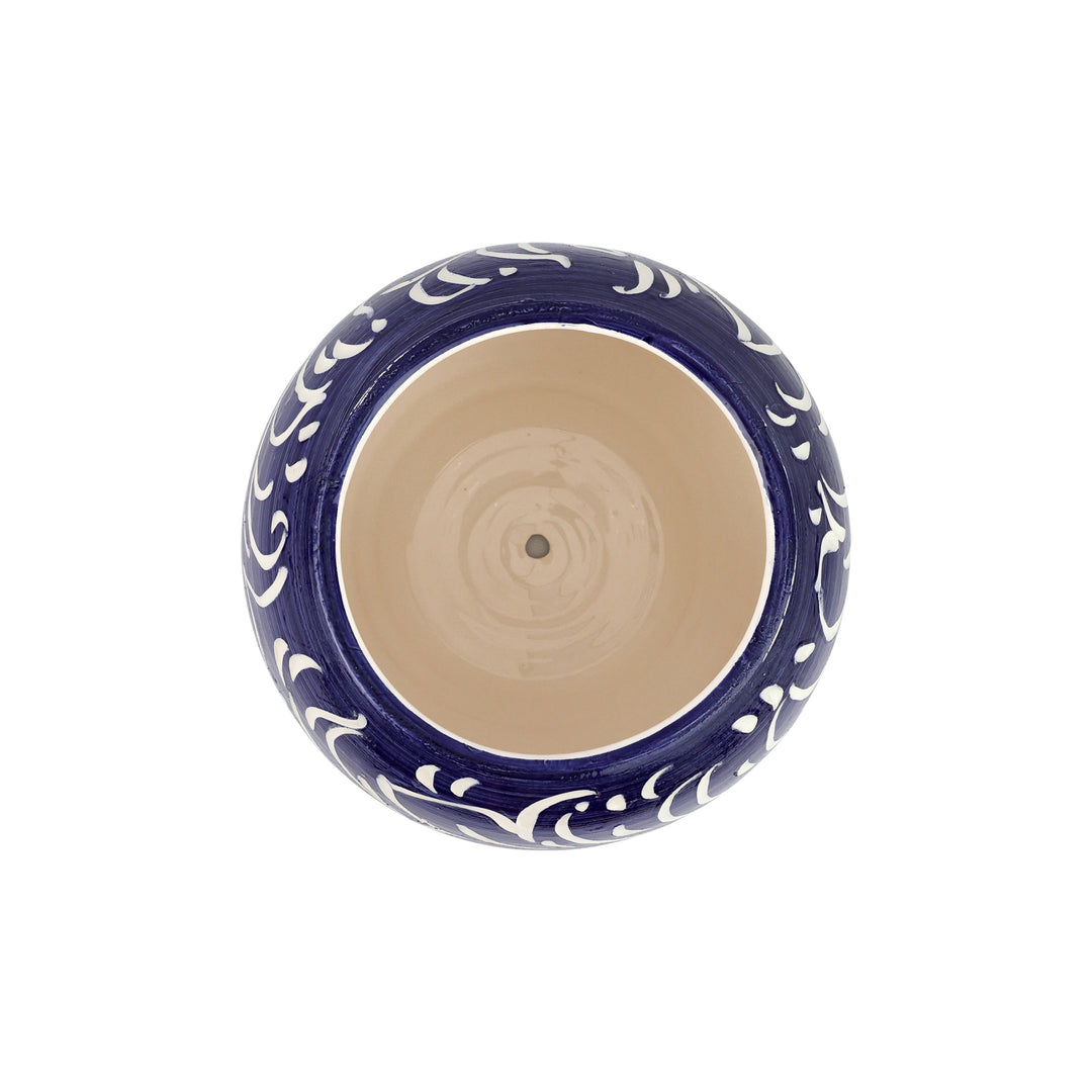 Rustic Garden Blue Scroll Small Round Planter