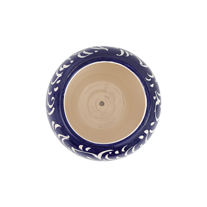 Rustic Garden Blue Scroll Small Round Planter