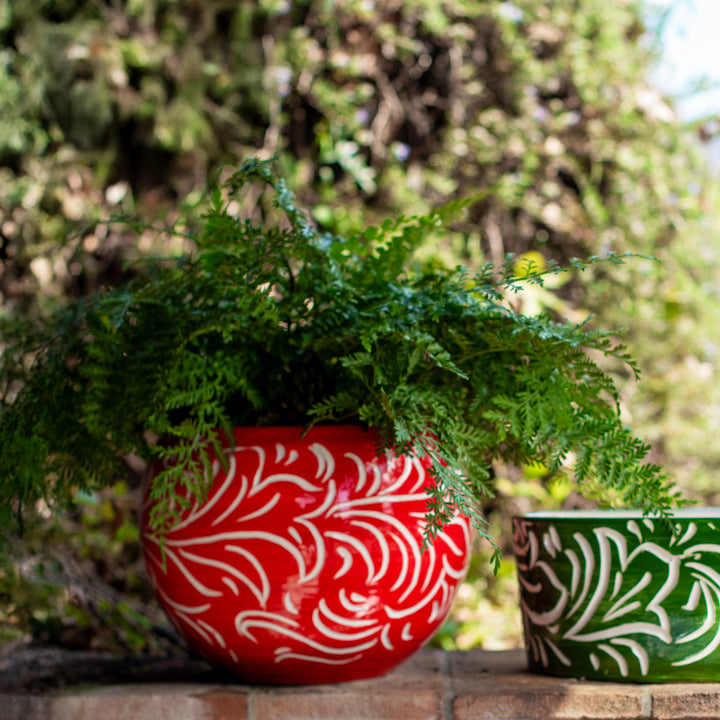 Rustic Garden Red Scroll Medium Planter