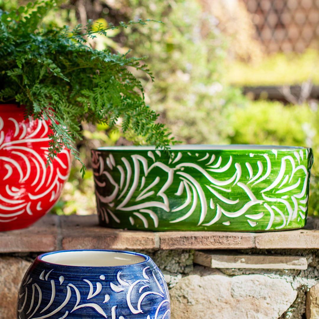 Rustic Garden Dark Green Scroll Oval Planter