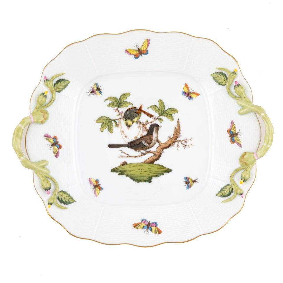 Rothschild Bird Square Cake Plate With Handles