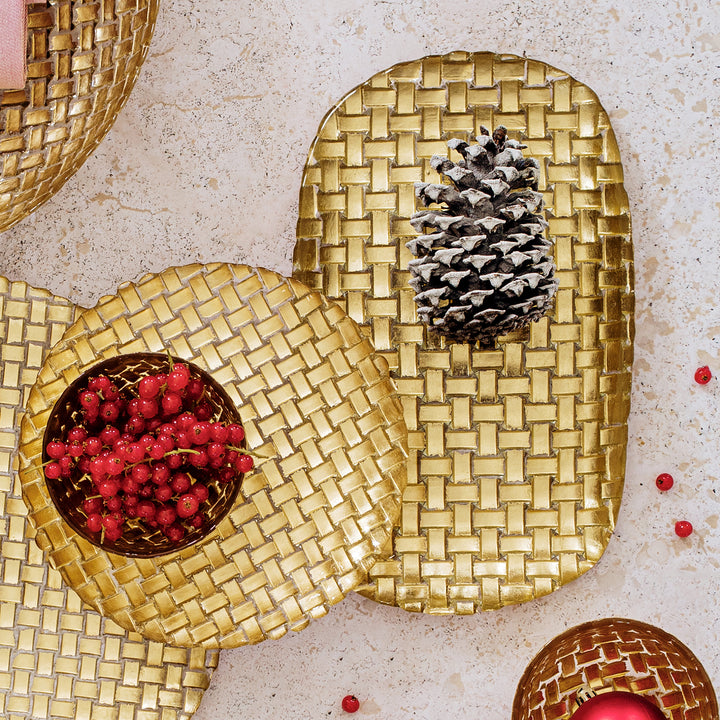 Rufolo Glass Gold Basketweave Large Rectangular Tray