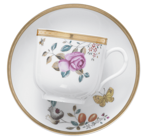 Lowestoft Garden Teacup And Saucer, Set/4