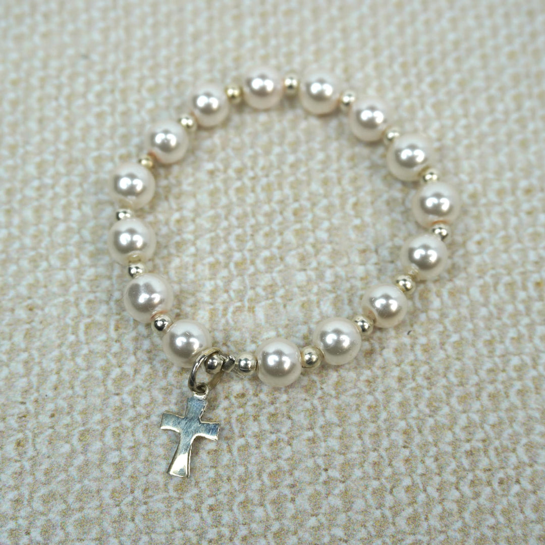 Silver Pearl Cross Bracelet