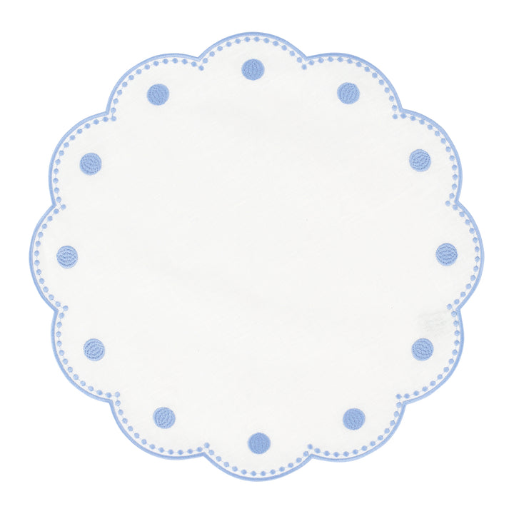Tessuti White Round Placemats with Cornflower Blue Dots - Set of 4