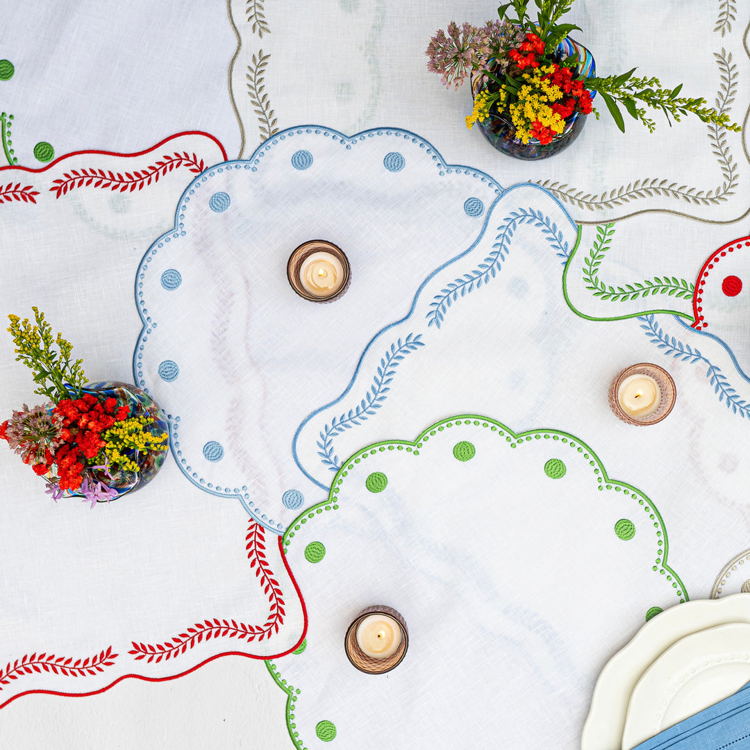 Tessuti White Round Placemats with Cornflower Blue Dots - Set of 4