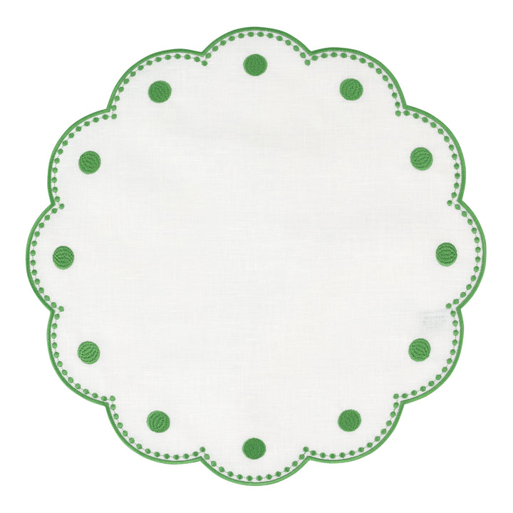 Tessuti White Round Placemats with Sage Green Dots - Set of 4