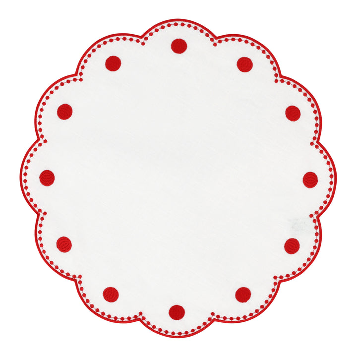 Tessuti White Round Placemats with Red Dots - Set of 4