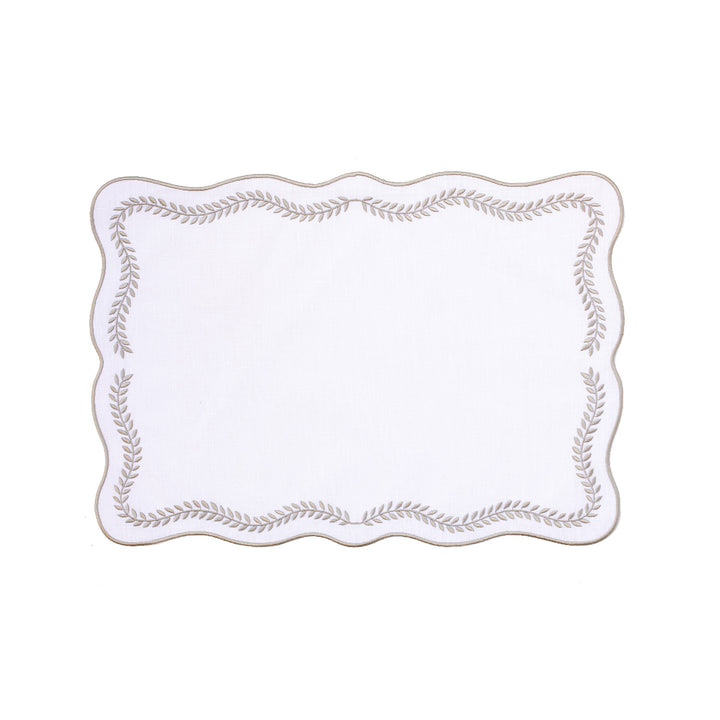 Tessuti White Rectangular Placemats with Natural Ivy - Set of 4