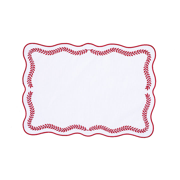 Tessuti White Rectangular Placemats with Red Ivy - Set of 4