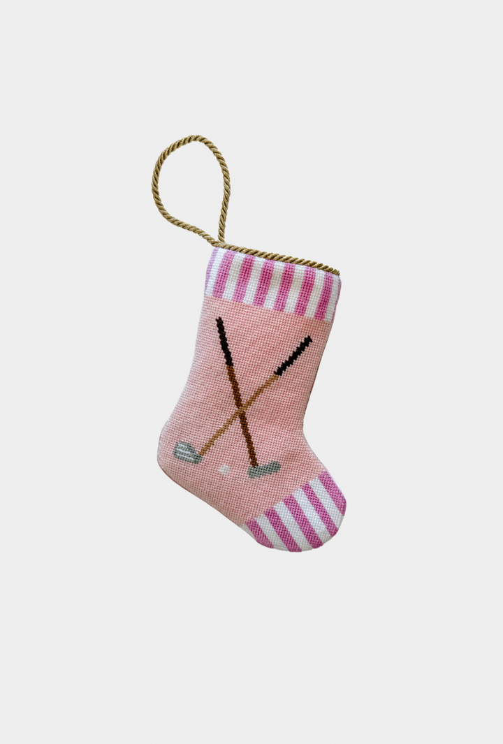 Tee Time Tidings in Pink Bauble Stockings