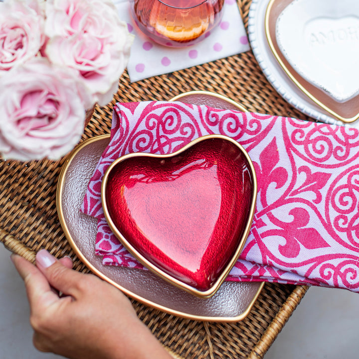 Baroque Glass Red Heart Cocktail Plate