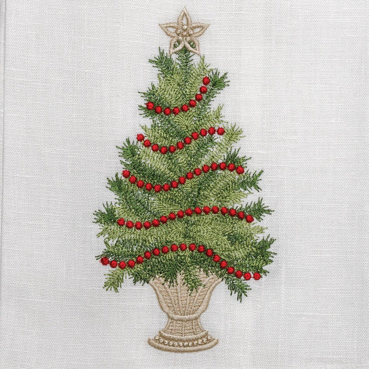 Christmas Tree with Trim Linen Towel