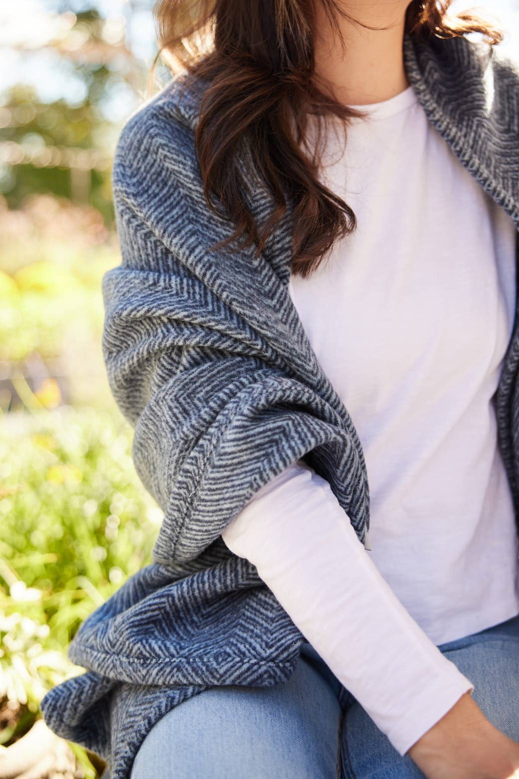 Bayside Herringbone Shawl - Midnight Navy
