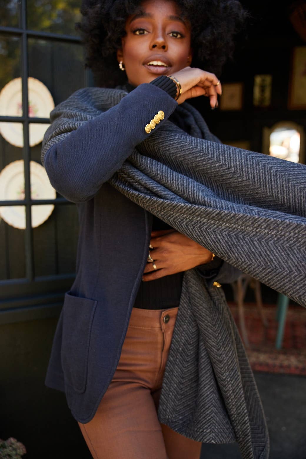 Bayside Herringbone Shawl - Ash