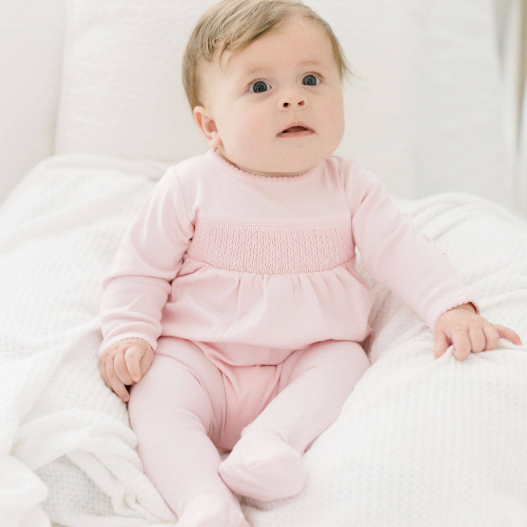 Newborn Baby Girl Pink Smocked Footie - Soft Pima Cotton