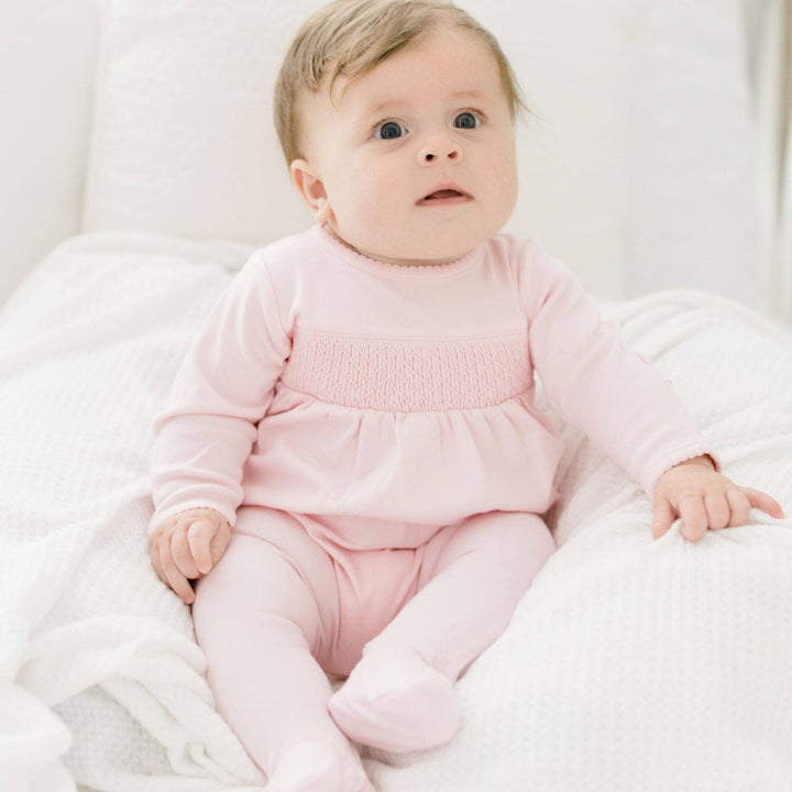 Newborn Baby Girl Pink Smocked Footie - Soft Pima Cotton