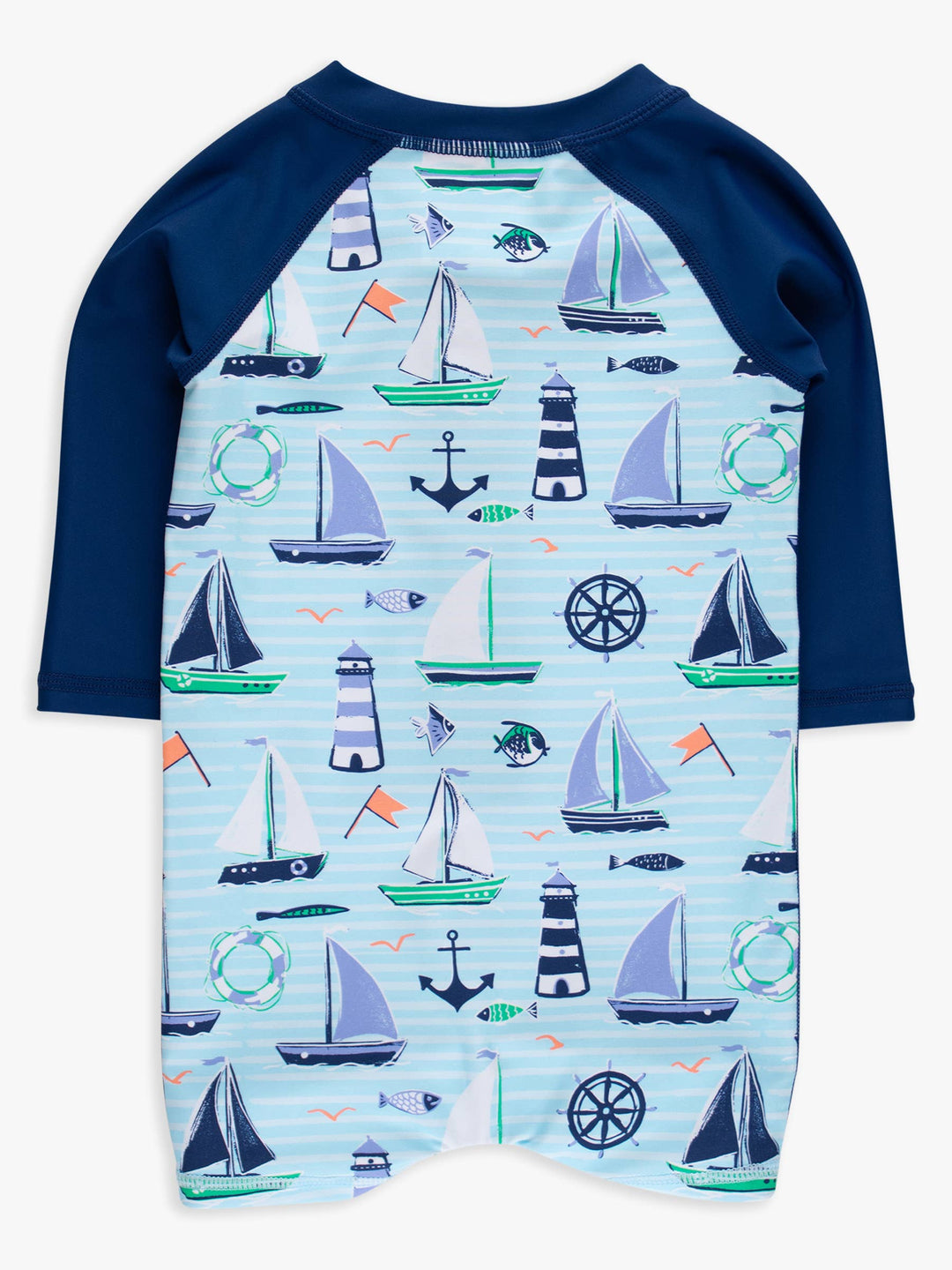 Baby Boys Blue Sweet Sails Long Sleeve One Piece Rash Guard Swimsuit