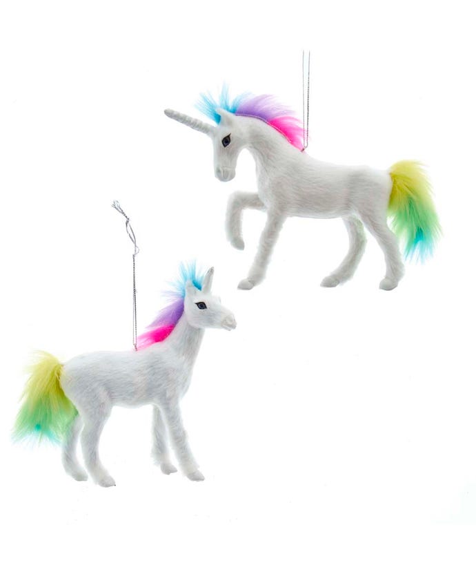 Furry Unicorn Ornament w/ Multicolor Mane