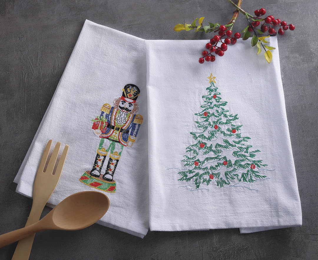 Nutcracker Topiary Embroidered Kitchen Towel