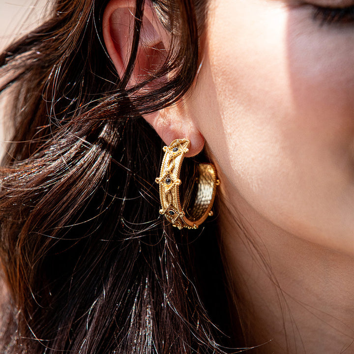 Victoria Hoop Earrings - Gold/Blue Labradorite