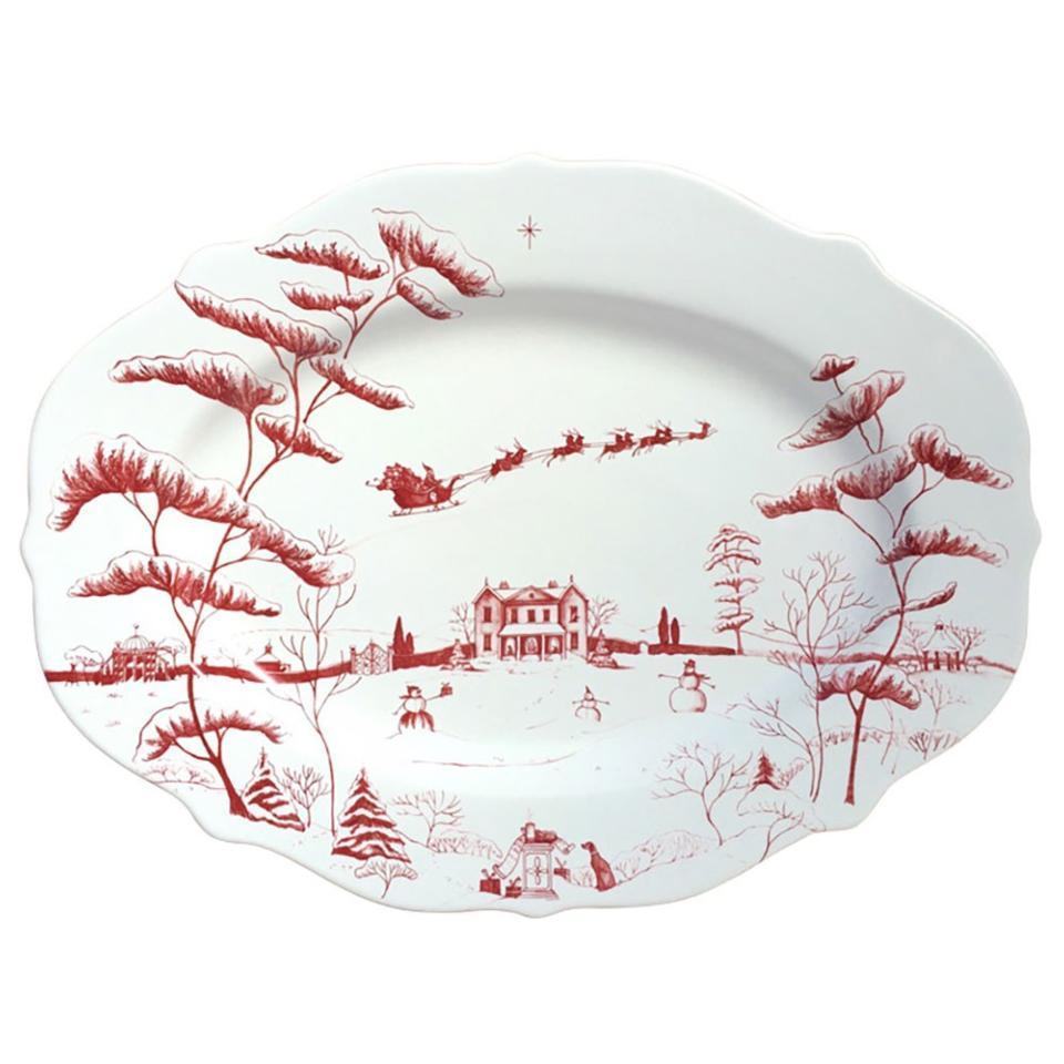 Country Estate Winter Frolic Ruby Serving Platter "Christmas Eve"