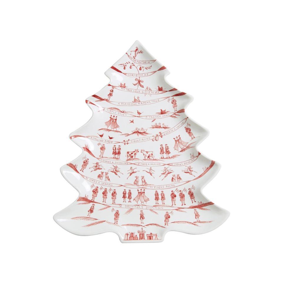 Country Estate Winter Frolic Ruby Tree Platter "12 Days of Christmas"