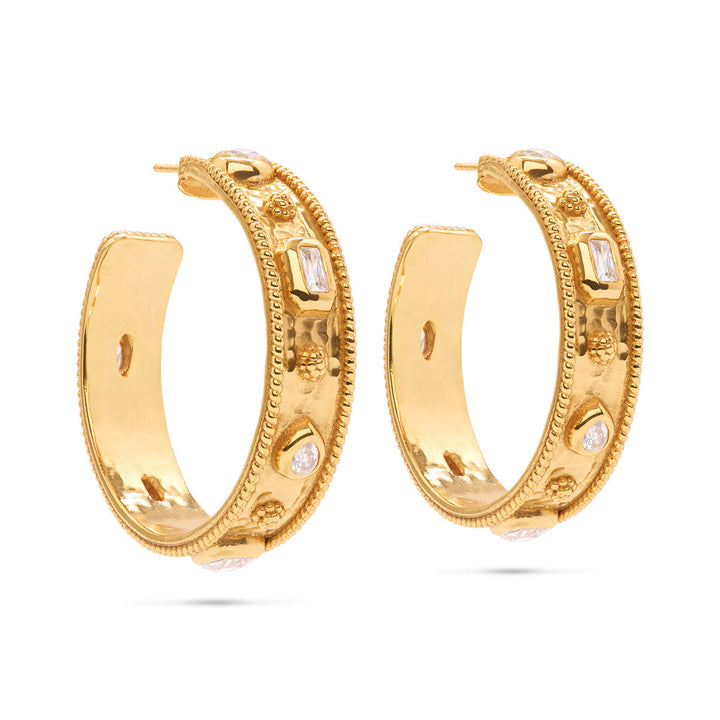 Berry Hammered Hoops - Gold Cubic Zirconia