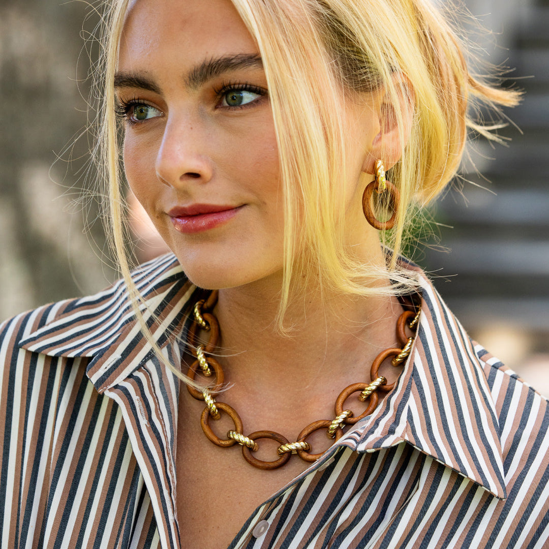 Earth Goddess Link Drop Earrings - Teak