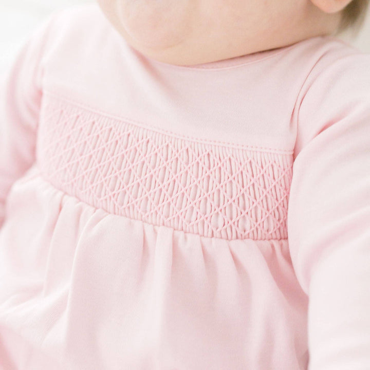 Newborn Baby Girl Pink Smocked Footie - Soft Pima Cotton