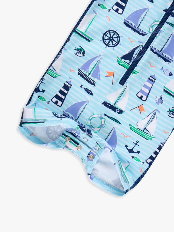 Baby Boys Blue Sweet Sails Long Sleeve One Piece Rash Guard Swimsuit